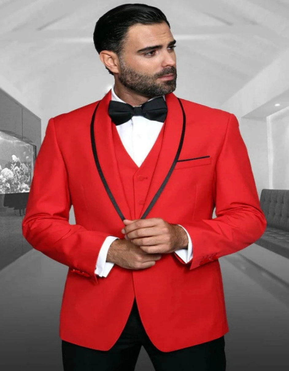 Traje de gala rojo para hombre: elegancia audaz y a medida, listo para deslumbrar.