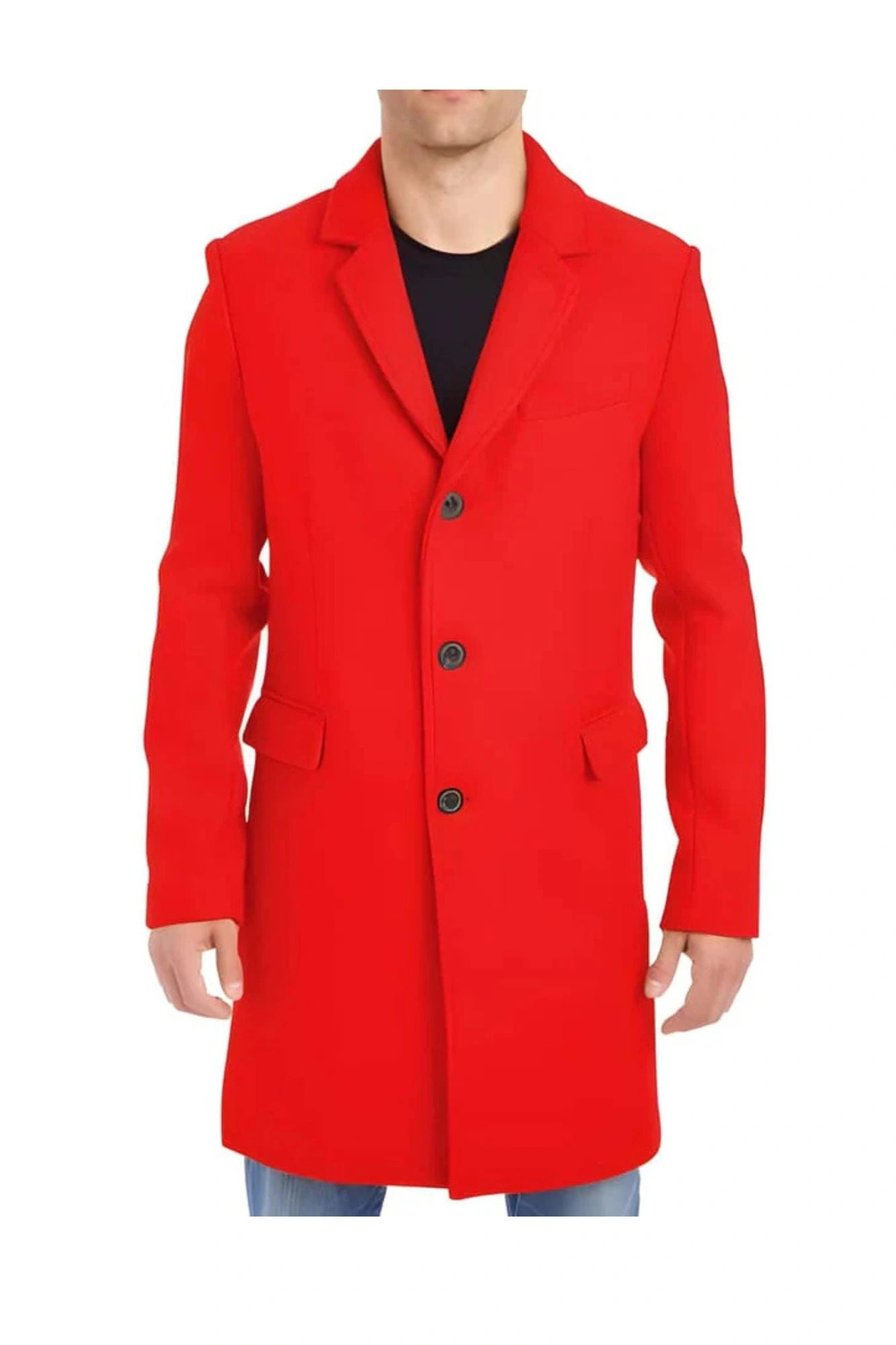 Abrigo de lana roja para hombre, elegante y cálido, el clásico sobreesuelto perfecto.
