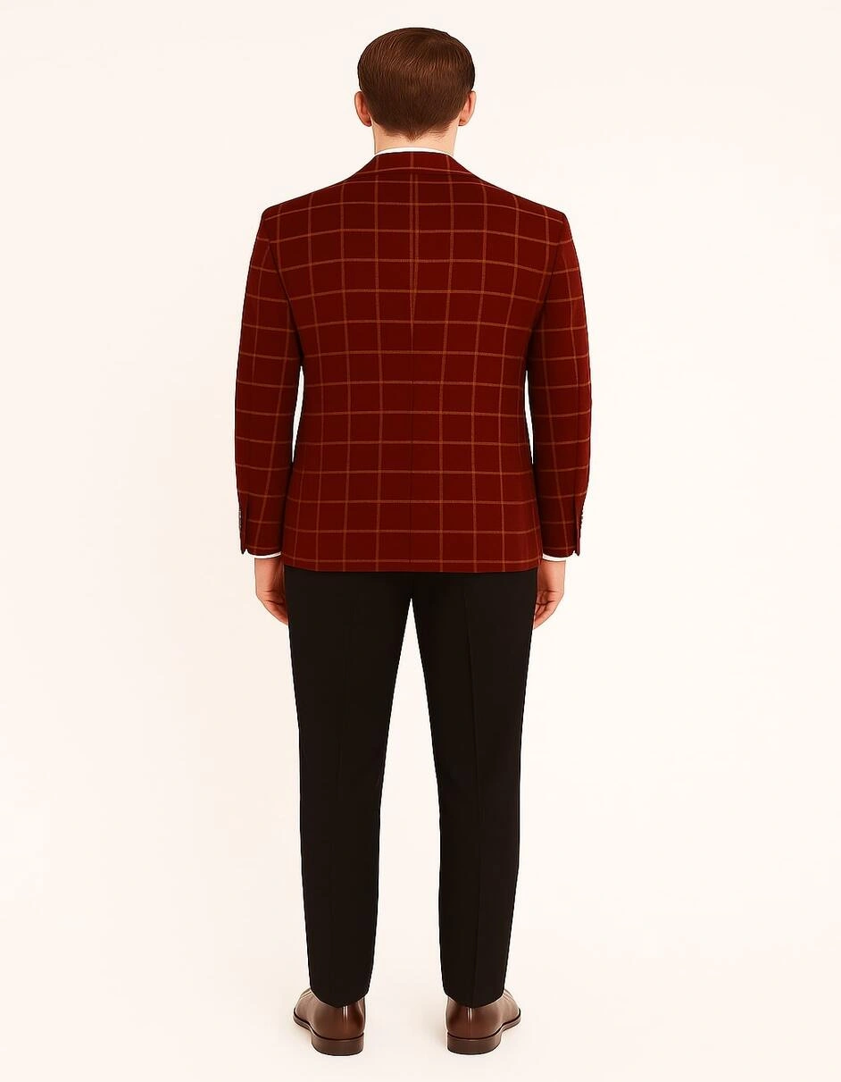 "Abrigo Tartán Rojo Velvetado: Elegancia Festiva para Hombre – ¡Un Estilo Impecable!"